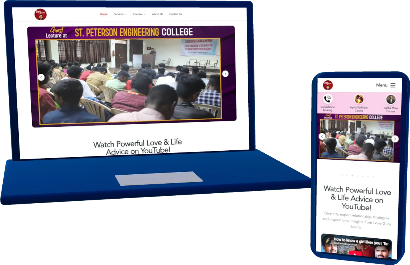 LoveGuru Sakthi website on a laptop and phone