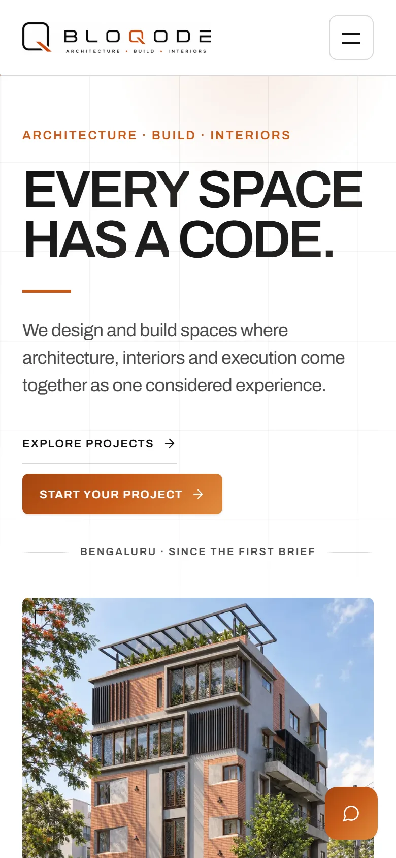 BLOQODE home page, mobile