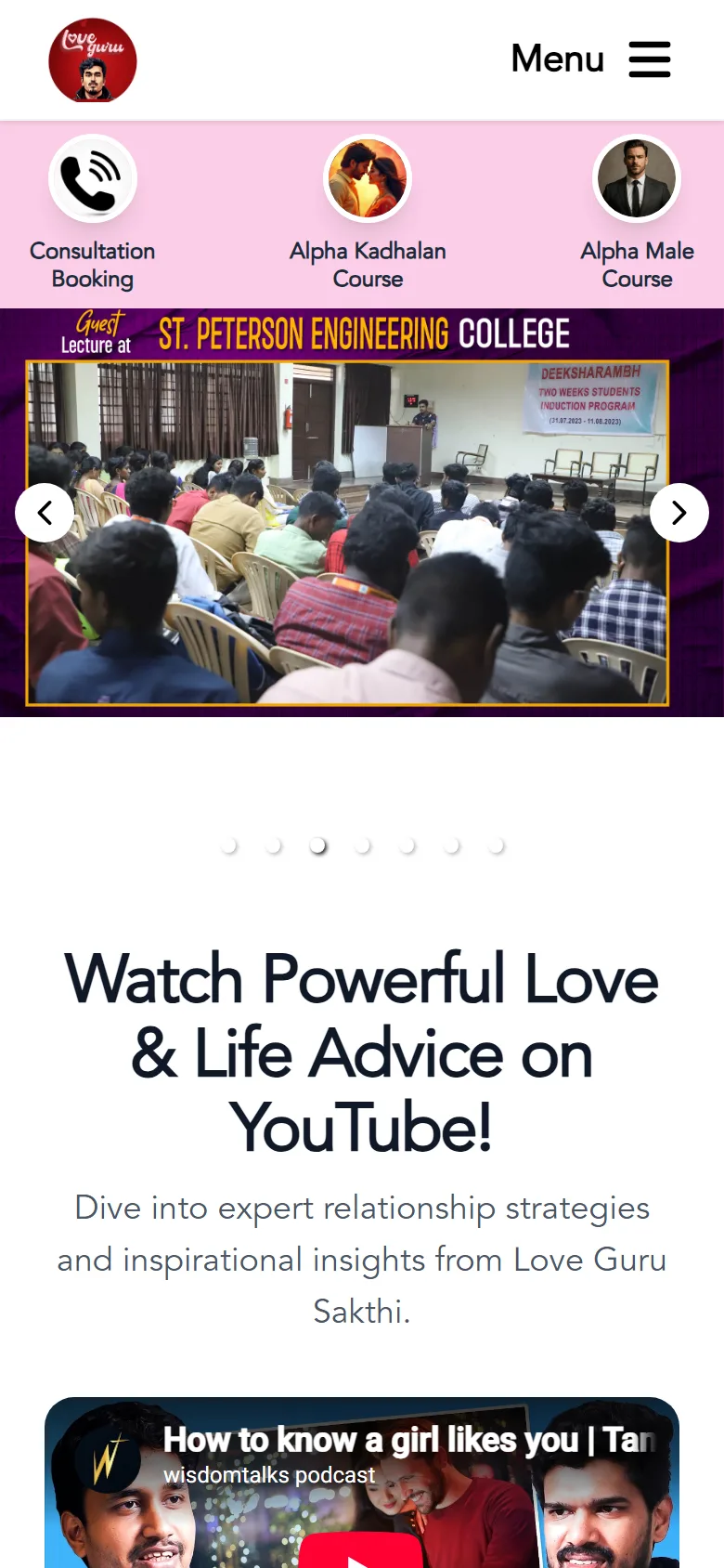 LoveGuru Sakthi home page, mobile